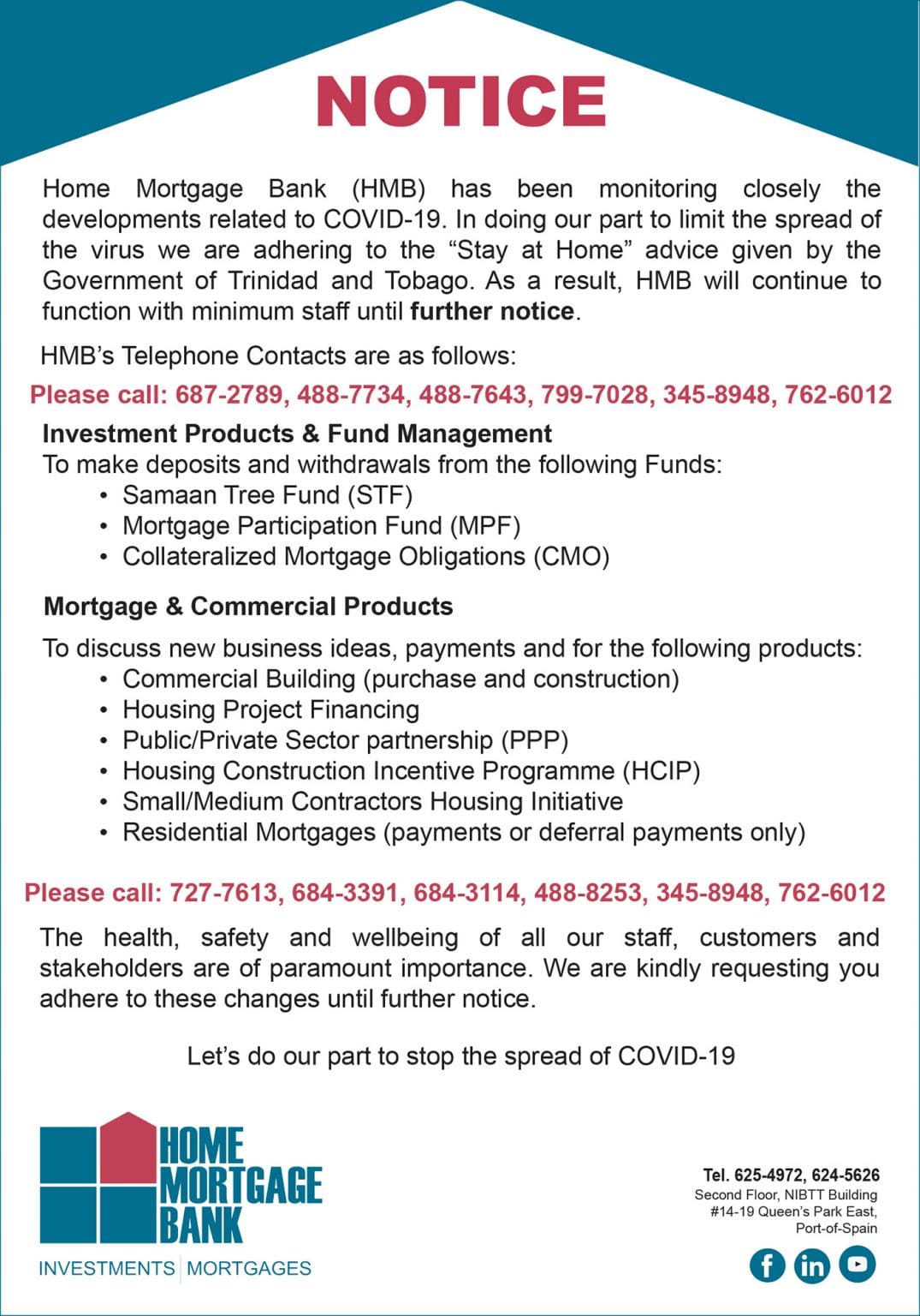 COVID19 Notice Update Home Mortgage Bank